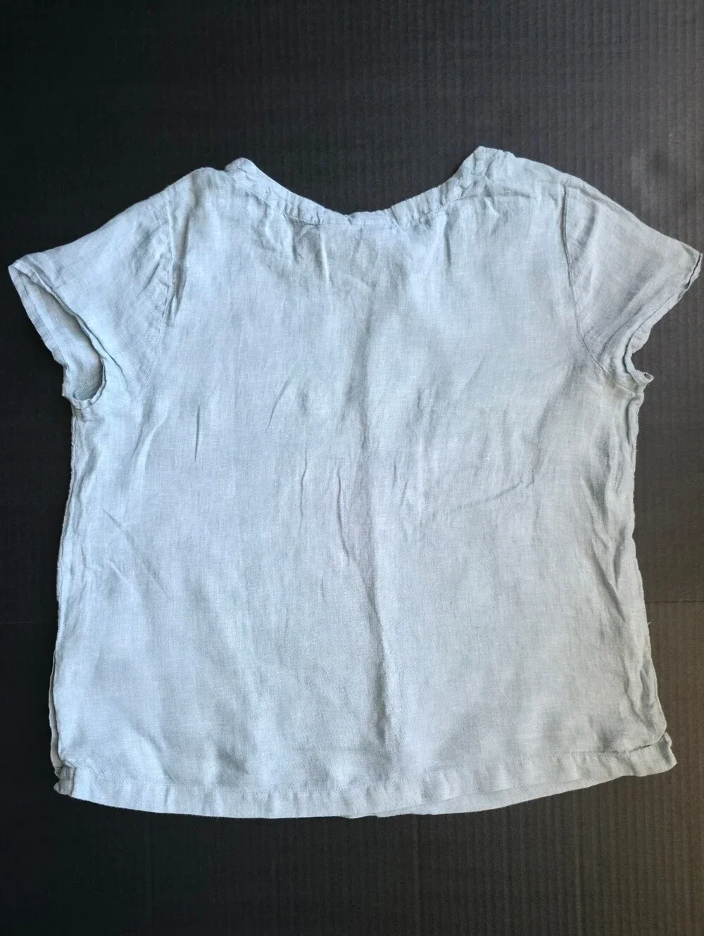 C&C 100% Linen Light Blue Blouse short sleeve Coastal Grandma Minimalist Summer - Picture 6 of 6